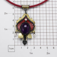 Antique style Japanese red copper, amethyst, akoyas, 18K gold and oxidized silve