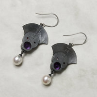 Japanese red copper Hido earrings with amethyst and akoya pearls