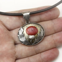 Thistle oxidized silver pendant necklace with Japanese red patina of Hido