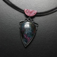Ruby zoisite oxidized silver pendant necklace with Japanese red copper Hido.