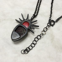Oxidized silver goth pendant necklace with Eudialyte and Japanese red patinaed c