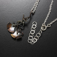 Art Nouveau oxidized silver ginkgo pendant necklace