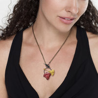 Ginkgo and red grape leaf oxidized silver pendant necklace