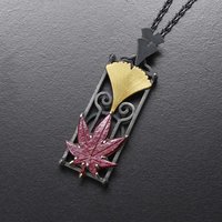 Ginkgo and maple leaf pendant necklace in Art Deco style
