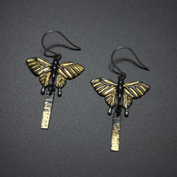 Oxidized silver butterfly earrings with fine gold leaf