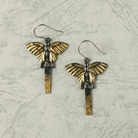 Oxidized silver butterfly earrings with fine gold leaf