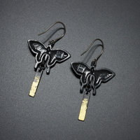 Oxidized silver butterfly earrings with fine gold leaf