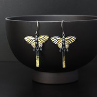 Oxidized silver butterfly earrings with fine gold leaf