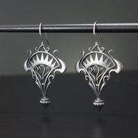 Oxidizes silver arch and scrolls earrings