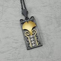 Art Deco style Keum Boo ginkgo necklace with akoya pearls