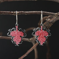 Red autumn leaf Goth taste oxidized silver Earrings.