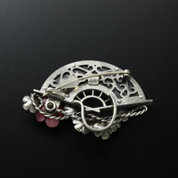 Shakudo and silver plum blossoms brooch of Keum Boo and Japanese patina