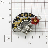 Shakudo and silver plum blossoms brooch of Keum Boo and Japanese patina