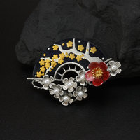 Shakudo and silver plum blossoms brooch of Keum Boo and Japanese patina