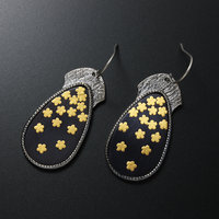 Shakudo iroage oxidized silver earrings of falling blossoms, Keum Boo earrings