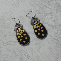 Shakudo iroage oxidized silver earrings of falling blossoms, Keum Boo earrings