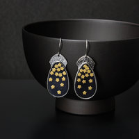 Shakudo iroage oxidized silver earrings of falling blossoms, Keum Boo earrings