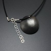 Round Keum Boo oxidized silver pendant necklace of falling plum blossoms with Ak
