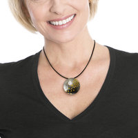 Round Keum Boo oxidized silver pendant necklace of falling plum blossoms with Ak