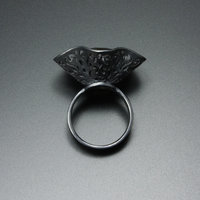 Lacy openwork smokey quartz oxidized silver Goth ring