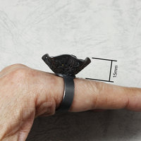 Lacy openwork smokey quartz oxidized silver Goth ring