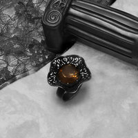 Lacy openwork smokey quartz oxidized silver Goth ring