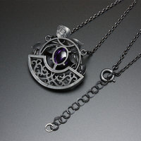 Keum Boo Gold leaves and amethyst cab necklace, arabesque openwork necklace