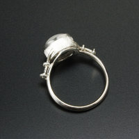 Oval rainbow color cats eye Moonstone silver ring.