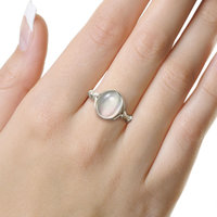 Oval rainbow color cats eye Moonstone silver ring.