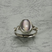 Oval rainbow color cats eye Moonstone silver ring.