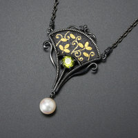 Gold inlay and Keum Boo necklace with Shakudo patinaed by Iroage