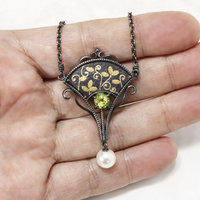 Gold inlay and Keum Boo necklace with Shakudo patinaed by Iroage