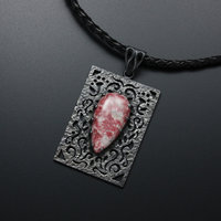 Openwork oxidized silver pendant necklace with Thulite