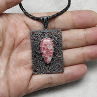Openwork oxidized silver pendant necklace with Thulite
