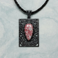 Openwork oxidized silver pendant necklace with Thulite