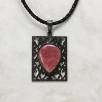 Rhodonite oxidized silver open work pendant necklace