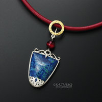 Azurite silver pendant necklace with lacy openwork