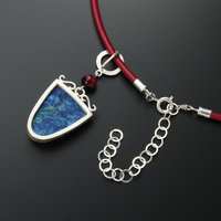 Azurite silver pendant necklace with lacy openwork