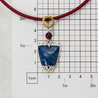 Azurite silver pendant necklace with lacy openwork