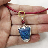 Azurite silver pendant necklace with lacy openwork