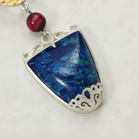 Azurite silver pendant necklace with lacy openwork
