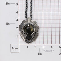 Rutilated quartz oxidized silver steampunk samurai helmet pendant necklace