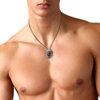 Rutilated quartz oxidized silver steampunk samurai helmet pendant necklace