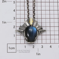 Blue labradorite knight and samurai helmet motif oxidized silver unisex pendant