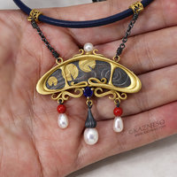 Art Nouveau Keum Boo waterlily pads and sapphire necklace.