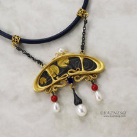 Art Nouveau Keum Boo waterlily pads and sapphire necklace.