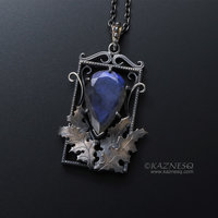 Blue labradorite thistle goth Art Nouveau oxidized silver pendant necklace