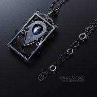 Blue labradorite thistle goth Art Nouveau oxidized silver pendant necklace