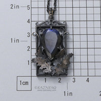 Blue labradorite thistle goth Art Nouveau oxidized silver pendant necklace