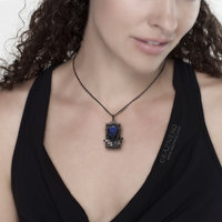 Blue labradorite thistle goth Art Nouveau oxidized silver pendant necklace
